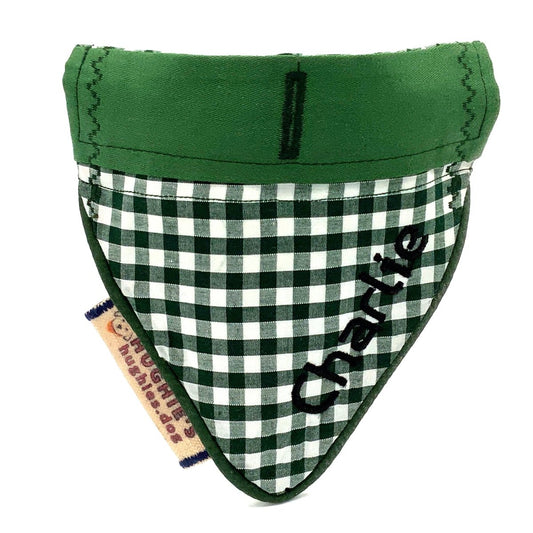 British Racing Green Gingham Over - collar Dog Bandana (reversible) - Hughies Dog Accessories