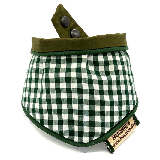 British Racing Green Gingham Tie - on Dog Bandana (reversible) - Hughies Dog Accessories