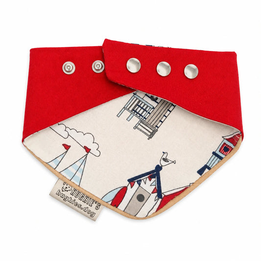 Coastal Heritage reversible snap-on dog bandana red reverse side and metal poppers on white background