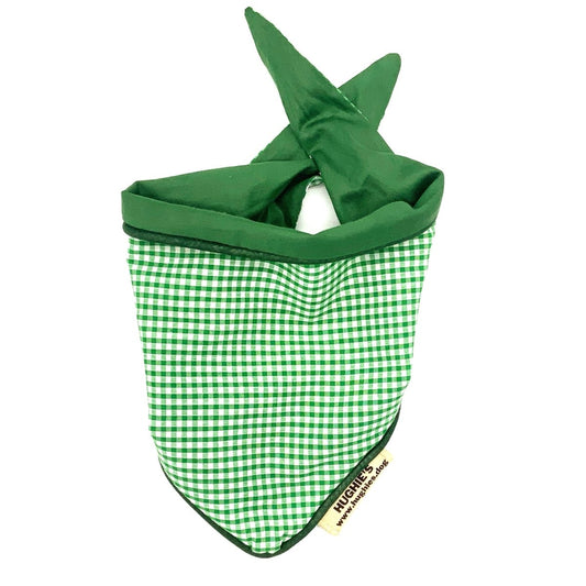 Emerald Green Gingham Tie - on Dog Bandana (reversible) - Hughies Dog Accessories