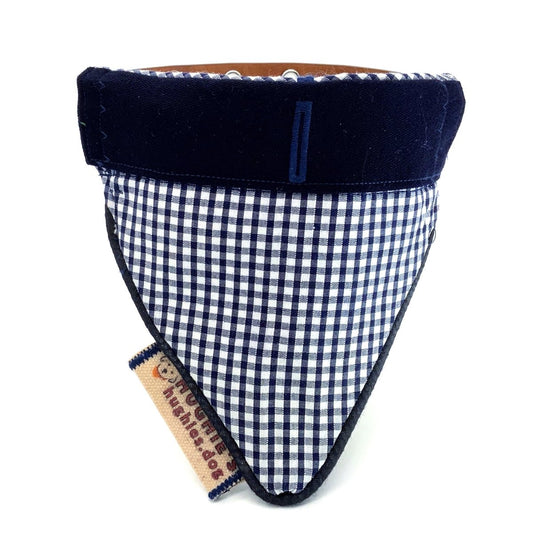 Midnight Blue Gingham Over - collar Dog Bandana (reversible) - Hughies Dog Accessories