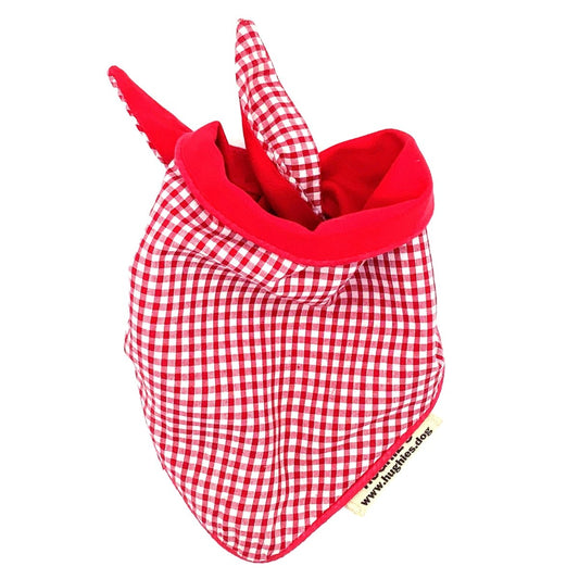 Red Gingham Tie - on Dog Bandana (reversible) - Hughies Dog Accessories