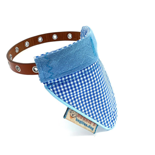 Sky Blue Gingham Over - collar Dog Bandana (reversible) - Hughies Dog Accessories