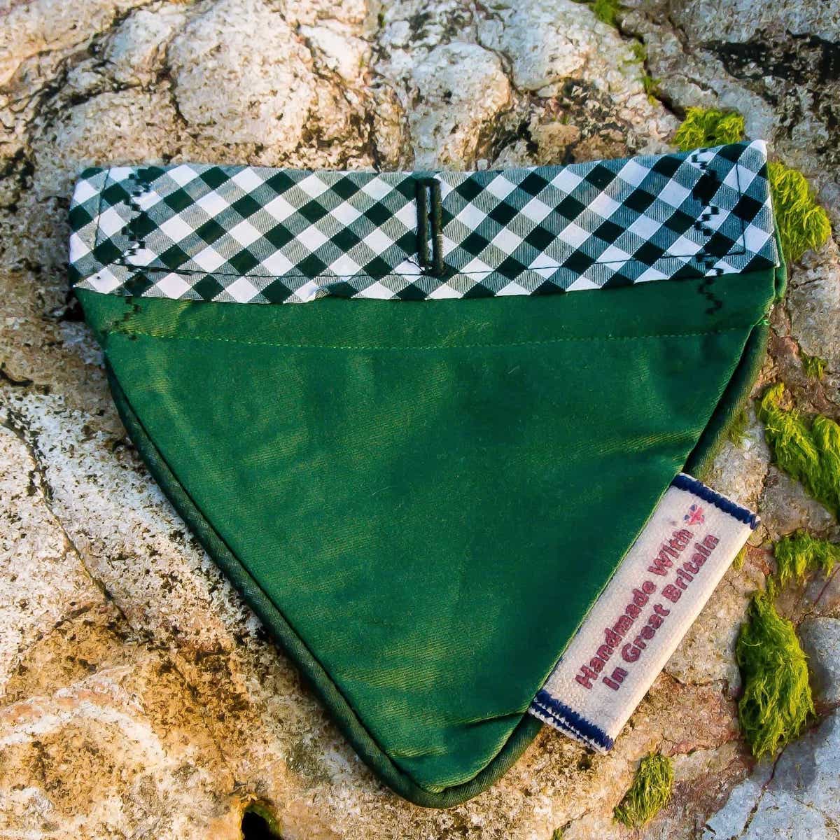 British Racing Green Gingham Over-collar Dog Bandana (reversible) - Hughies Dog Accessories