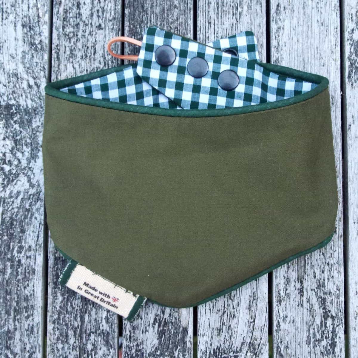 British Racing Green Gingham Snap-on Dog Bandana (reversible) - Hughies Dog Accessories