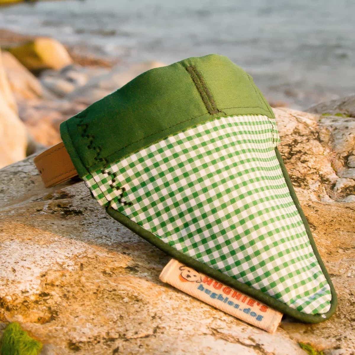 Emerald Green Gingham Over-collar Dog Bandana (reversible) - Hughies Dog Accessories