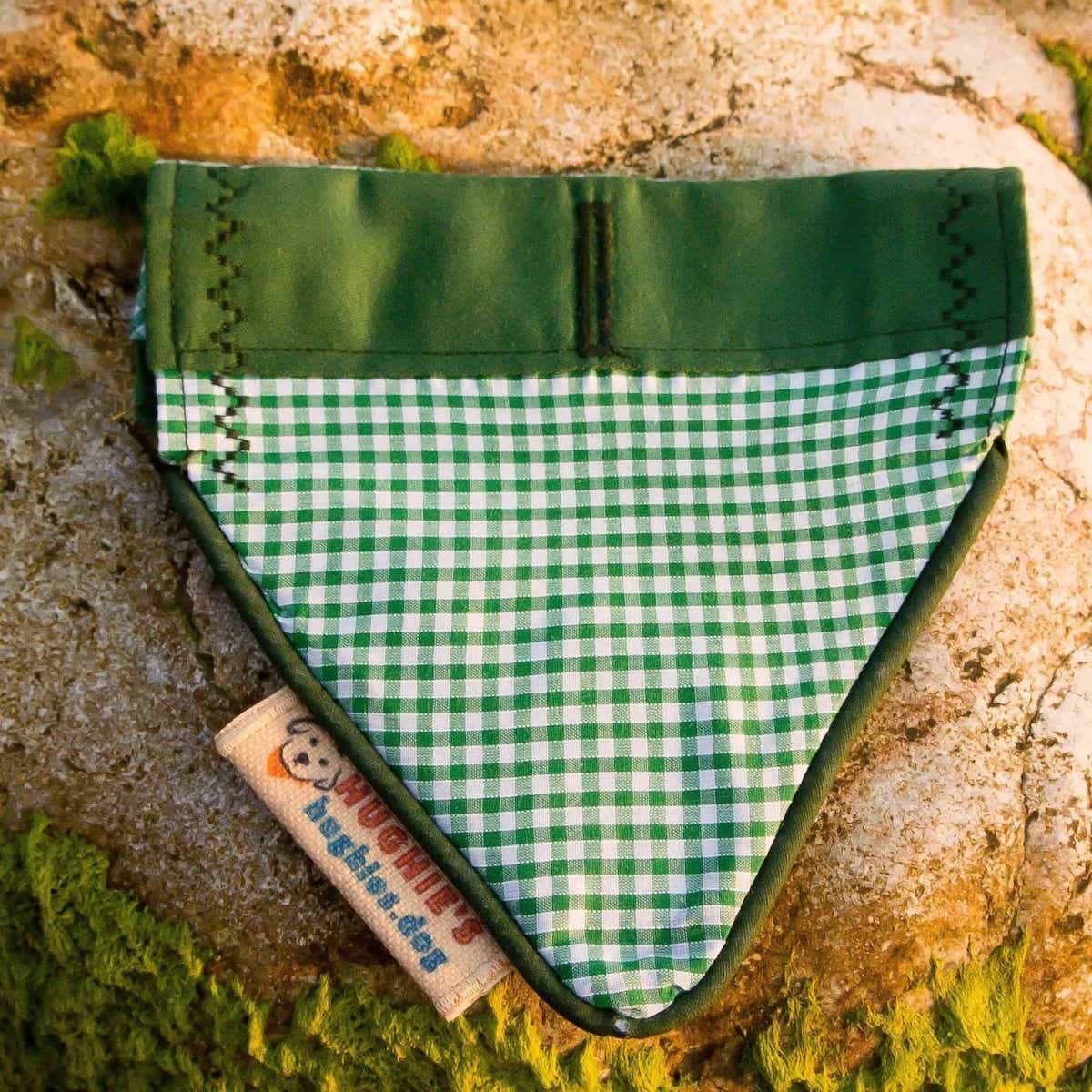 Emerald Green Gingham Over-collar Dog Bandana (reversible) - Hughies Dog Accessories