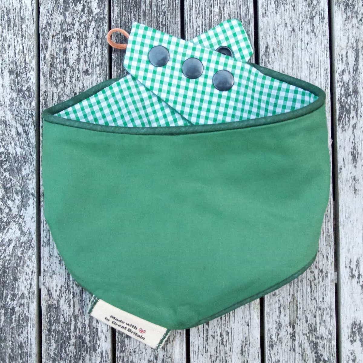 Emerald Green Gingham Snap-on Dog Bandana (reversible) - Hughies Dog Accessories