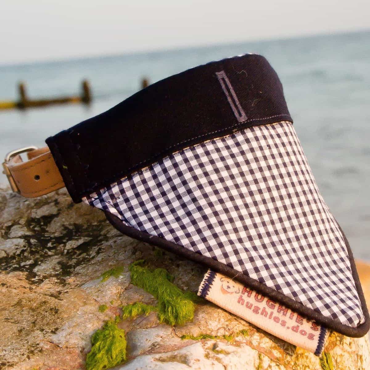 Midnight Blue Gingham Over-collar Dog Bandana (reversible) - Hughies Dog Accessories