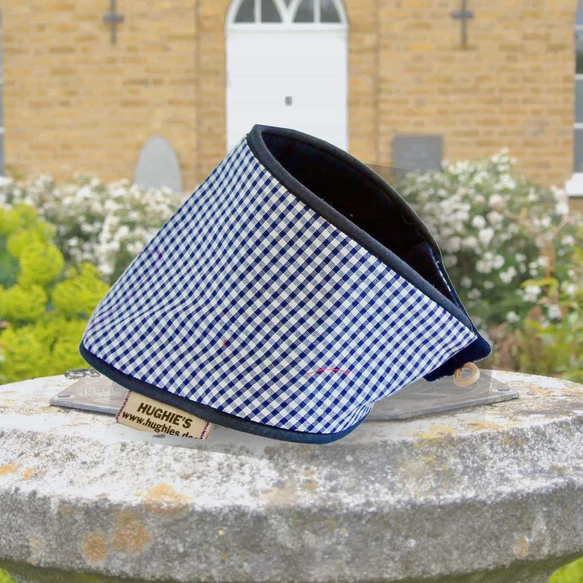 Midnight Blue Gingham Snap-on Dog Bandana (reversible) - Hughies Dog Accessories