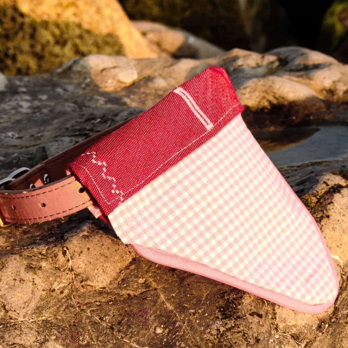 Pink Gingham Over-collar Dog Bandana (reversible) - Hughies Dog Accessories