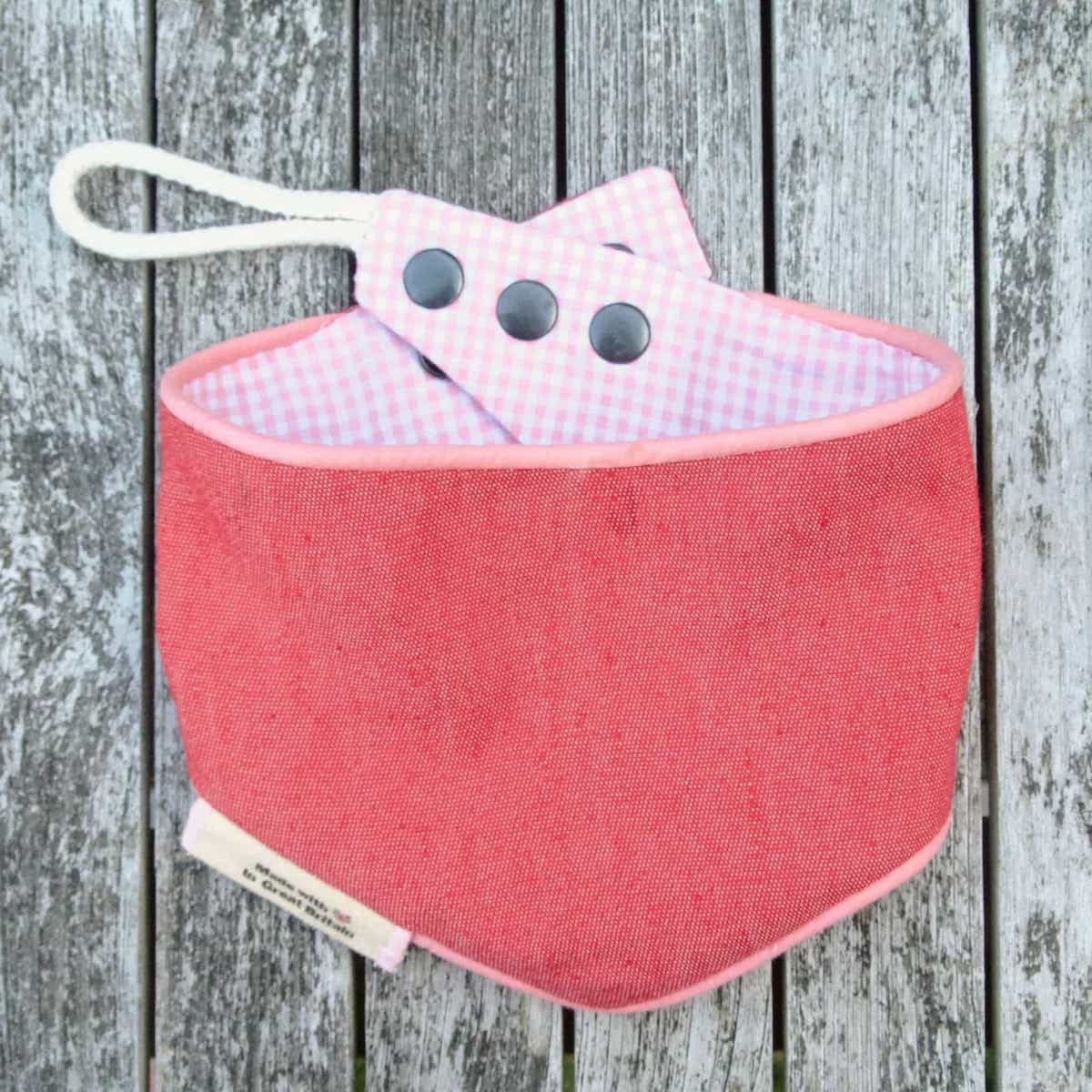 Pink Gingham Snap-on Dog Bandana (reversible) - Hughies Dog Accessories