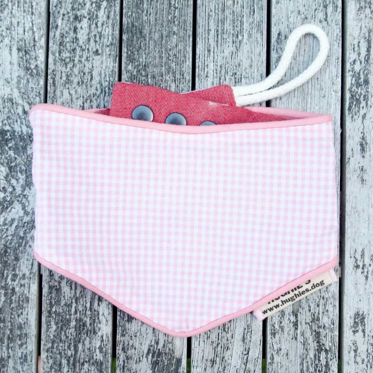 Pink Gingham Snap-on Dog Bandana (reversible) - Hughies Dog Accessories