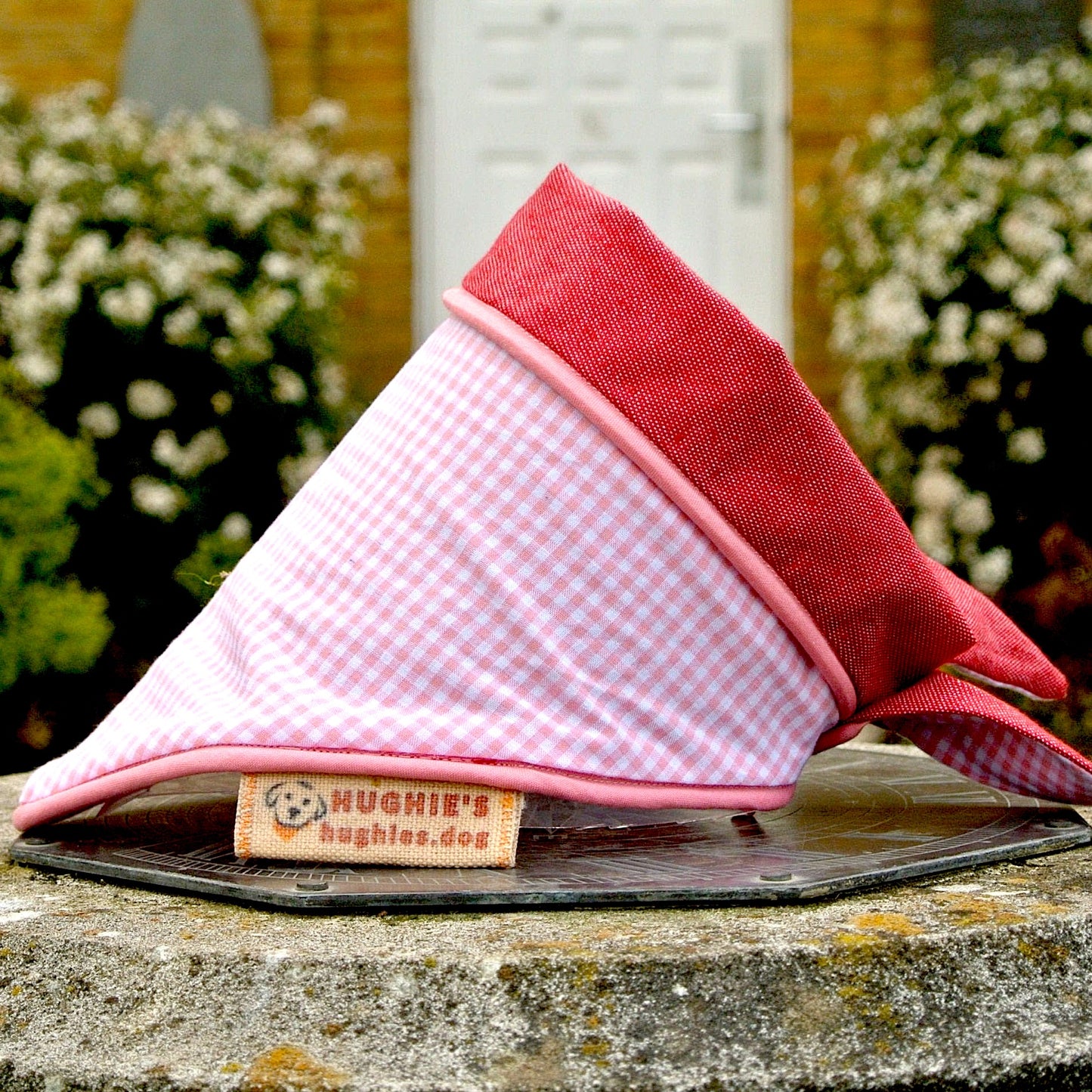 Pink Gingham Tie-on Dog Bandana (reversible) - Hughies Dog Accessories