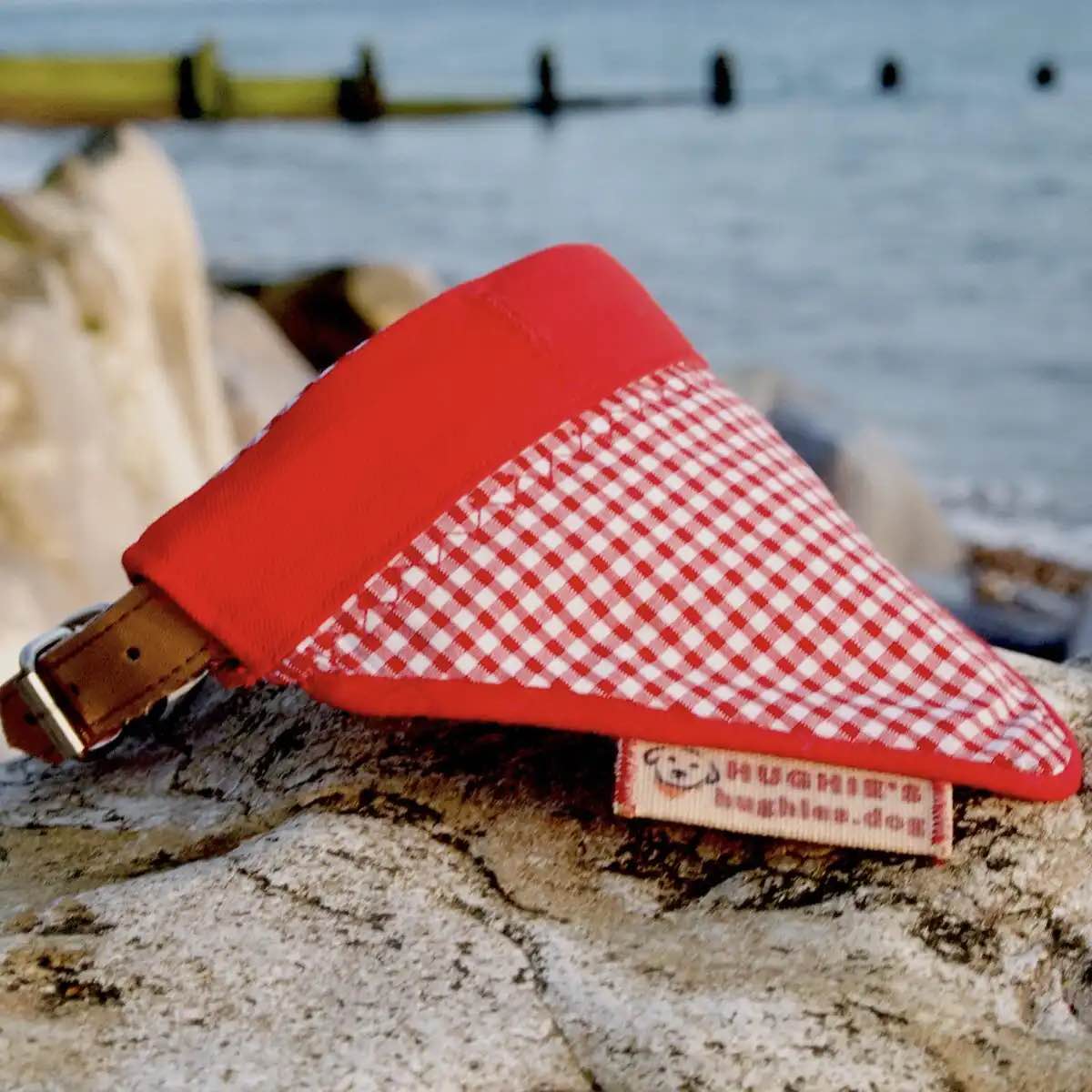 Red Gingham Over-collar Dog Bandana (reversible) - Hughies Dog Accessories