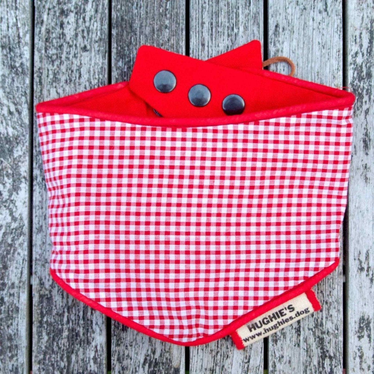 Red Gingham Snap-on Dog Bandana (reversible) - Hughies Dog Accessories