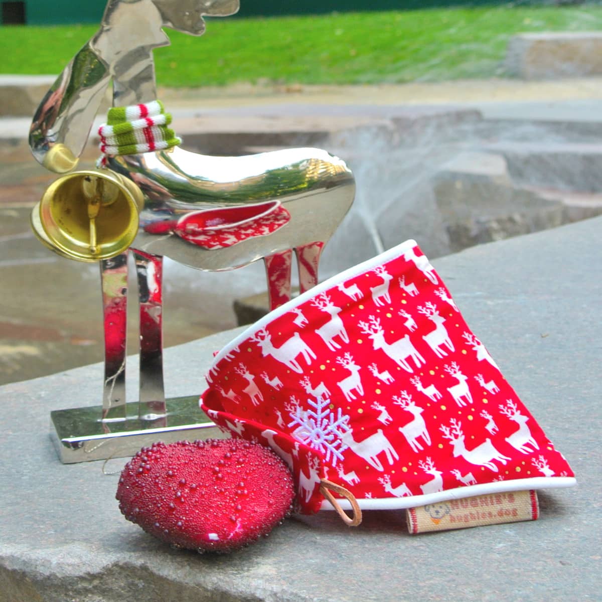 SantaPaws Christmas Reindeer Snap-on Dog Bandana (reversible) - Hughies Dog Accessories