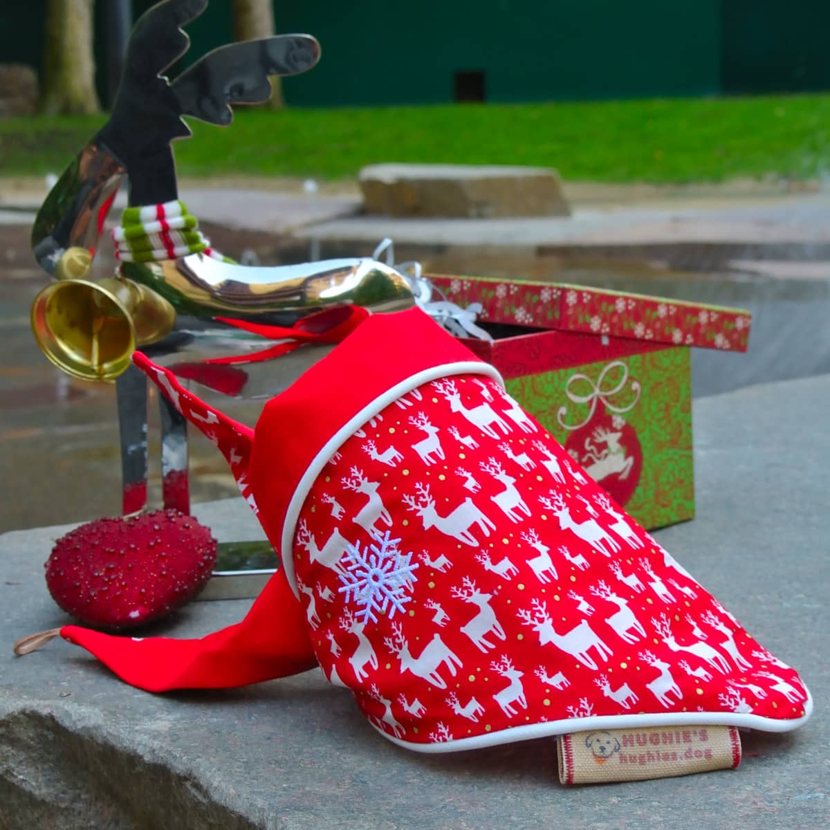 SantaPaws Christmas Reindeer Tie-on Dog Bandana (reversible) - Hughies Dog Accessories