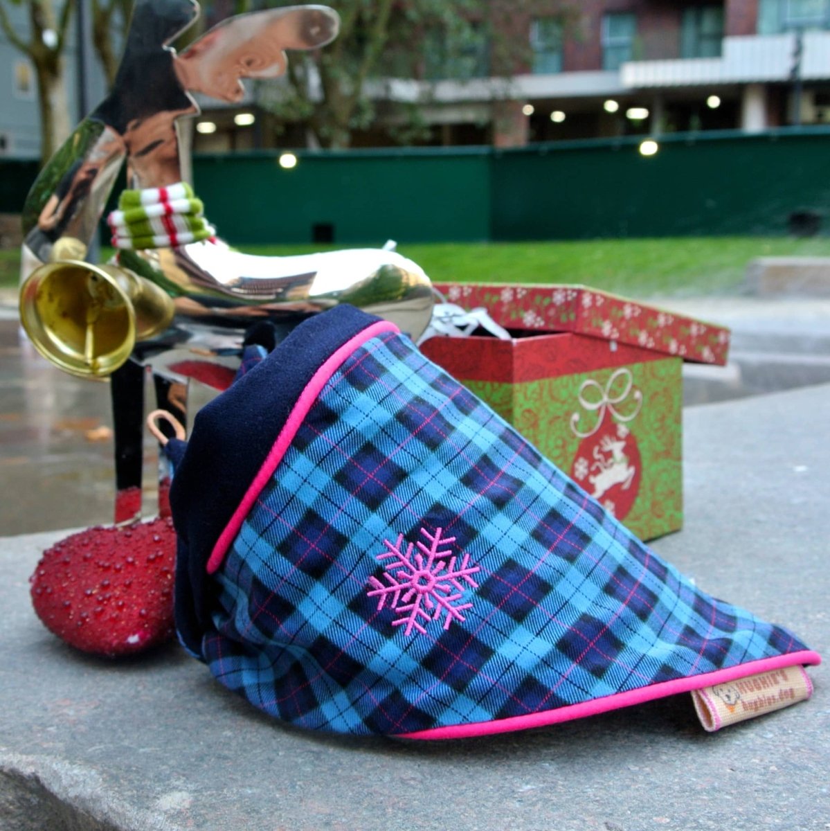 SantaPaws Christmas Tartan Tie-on Dog Bandana (reversible) - Hughies Dog Accessories