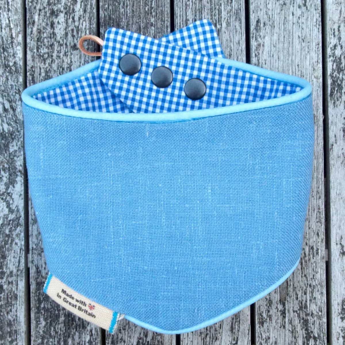 Sky Blue Gingham Snap-on Dog Bandana (reversible) - Hughies Dog Accessories