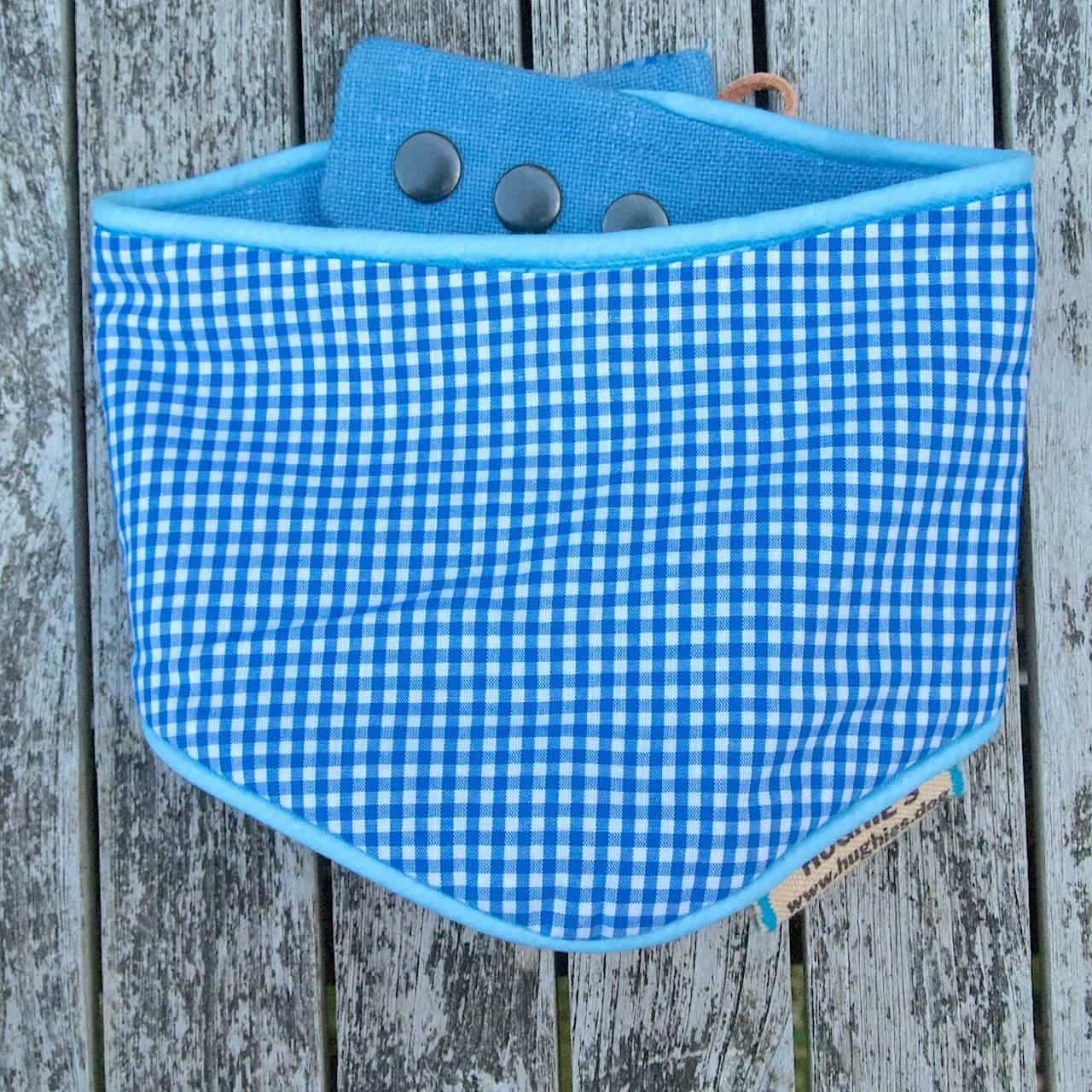 Sky Blue Gingham Snap-on Dog Bandana (reversible) - Hughies Dog Accessories