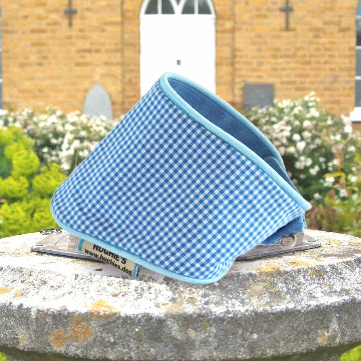 Sky Blue Gingham Snap-on Dog Bandana (reversible) - Hughies Dog Accessories