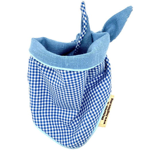 Sky blue gingham tie-on dog bandana by Hughies