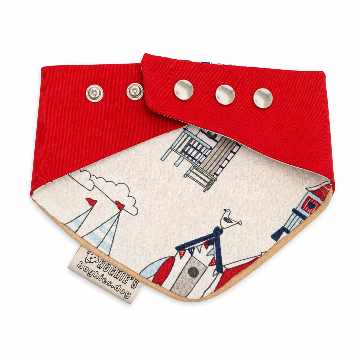 Coastal Heritage reversible snap-on dog bandana red reverse side and metal poppers on white background