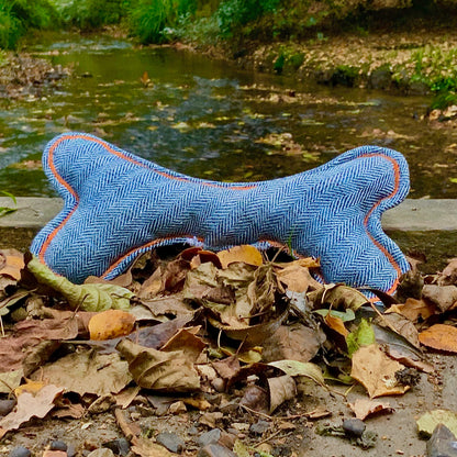 Herringbone Tweed soft bone dog toy outdoors – alternate outdoor view