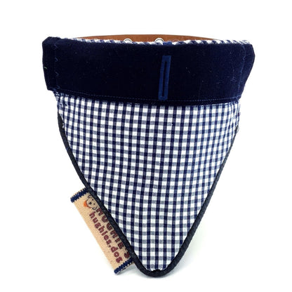 Midnight Blue Gingham Over - collar Dog Bandana (reversible) - Hughies Dog Accessories