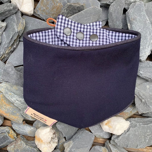 Midnight Blue Gingham reversible snap-on dog bandana – alternate product view