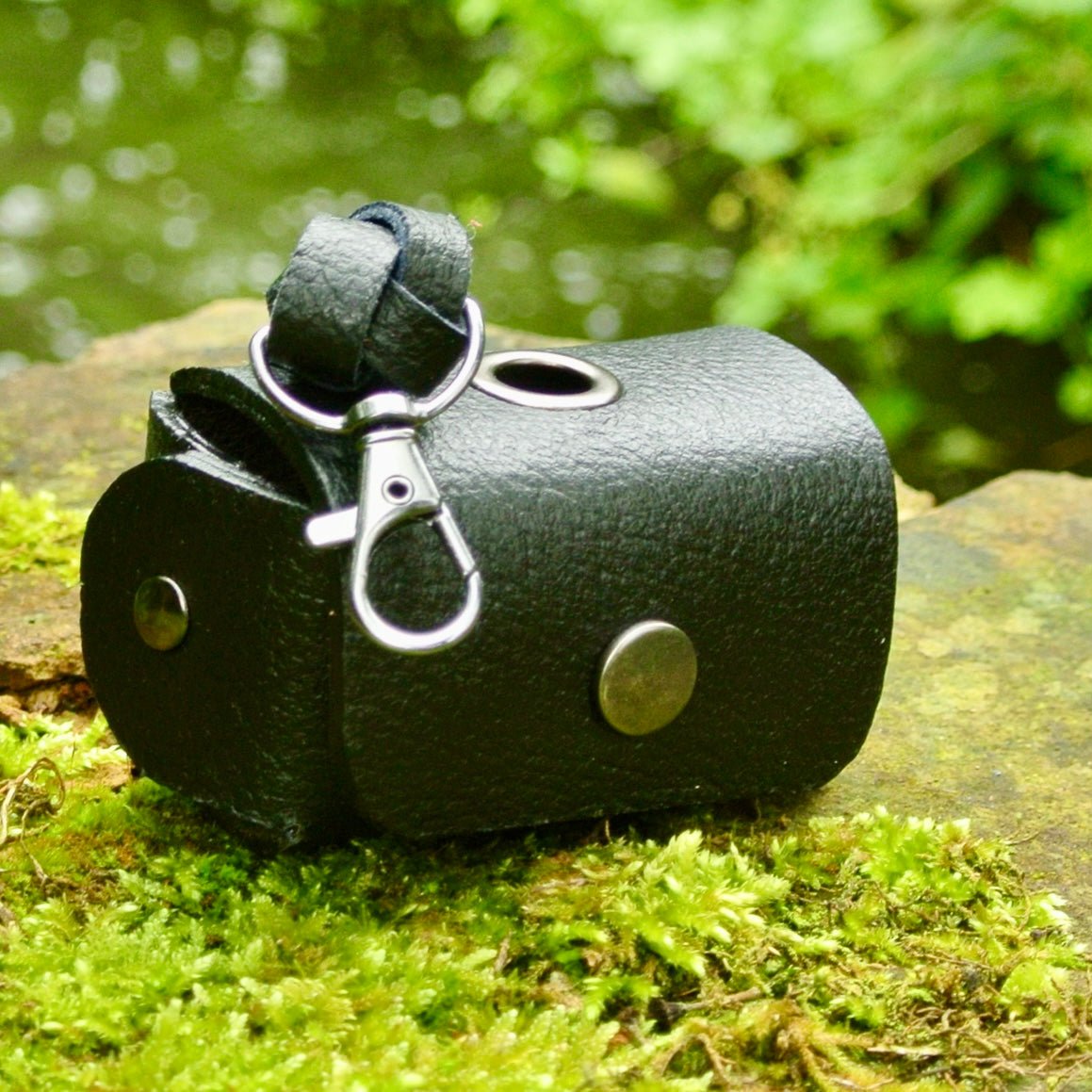 Reclaimed leather dog waste bag holder handmade from salvaged sofa leather