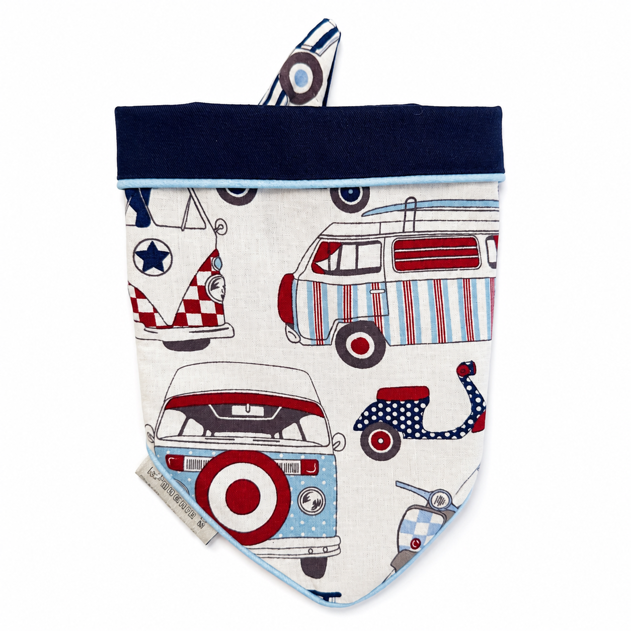 Retro Camper Heritage reversible tie-on dog bandana front view on white background