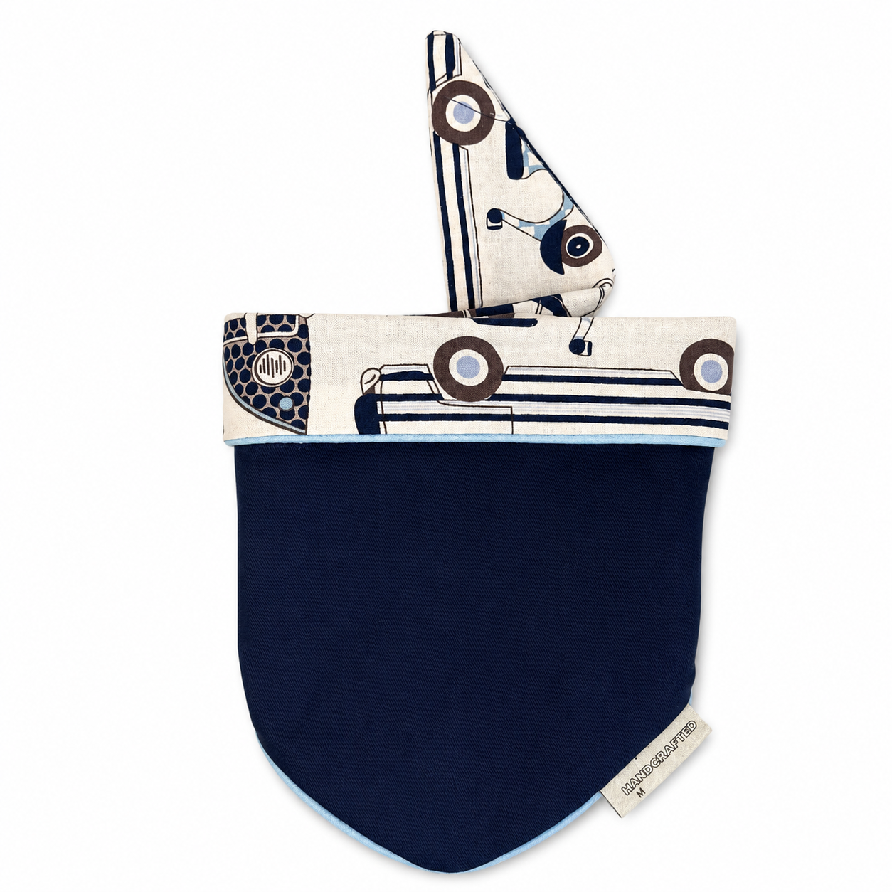 Retro Camper Heritage reversible tie-on dog bandana navy reverse side on white background