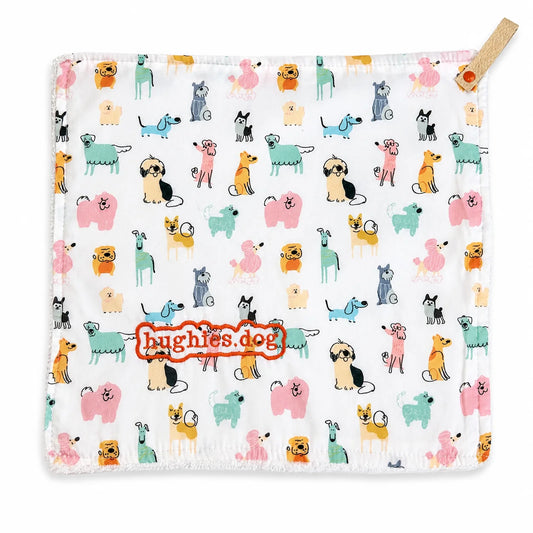 Scribble Dogs reusable dog drool cloth with embroidered Hughies logo