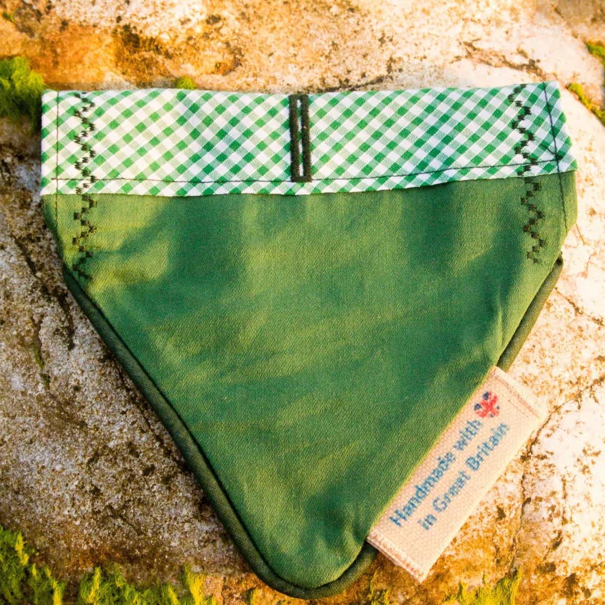Emerald Green Gingham Over-collar Dog Bandana (reversible) - Hughies Dog Accessories
