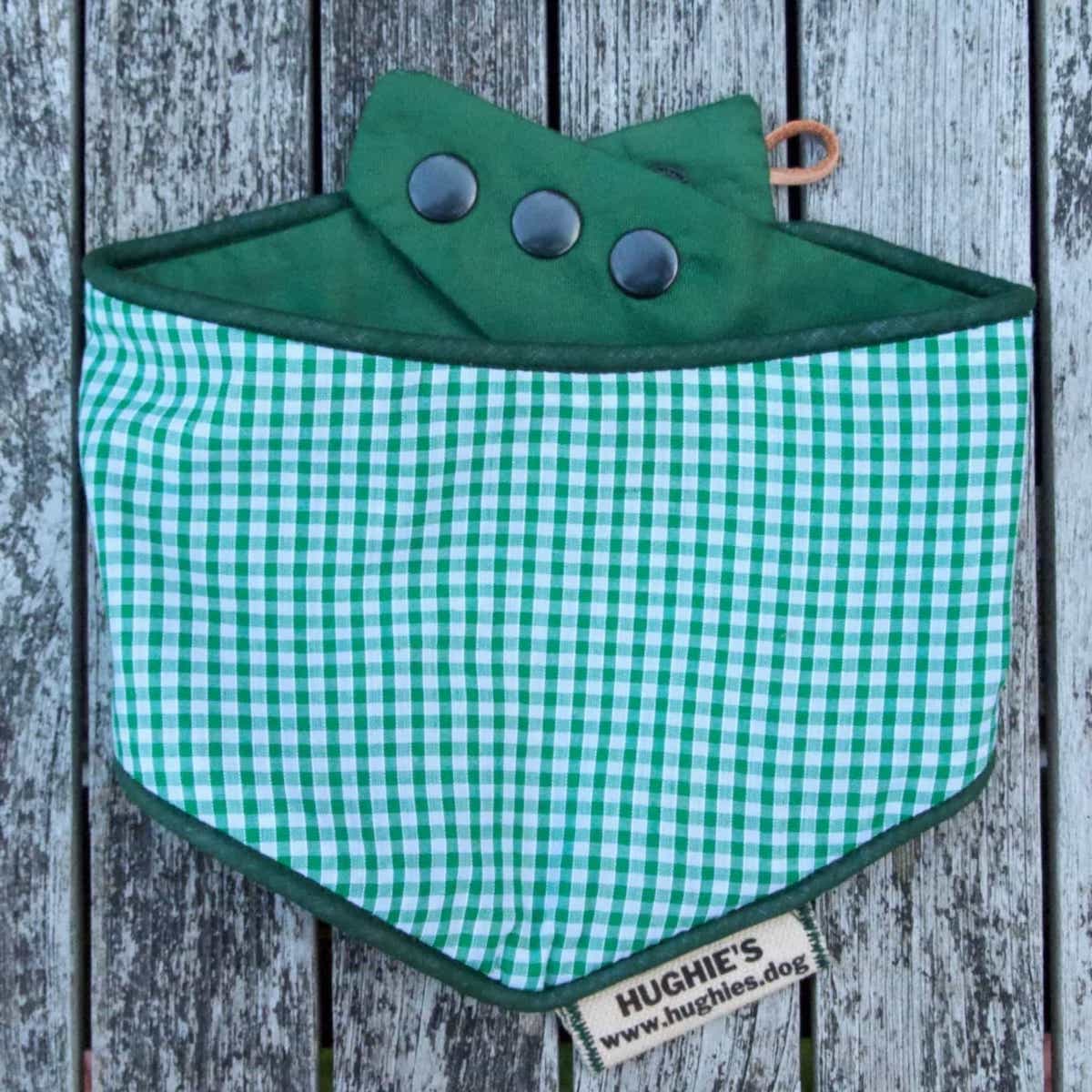 Emerald Green Gingham Snap-on Dog Bandana (reversible) - Hughies Dog Accessories