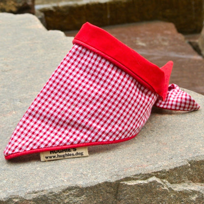Red Gingham Tie-on Dog Bandana (reversible) - Hughies Dog Accessories
